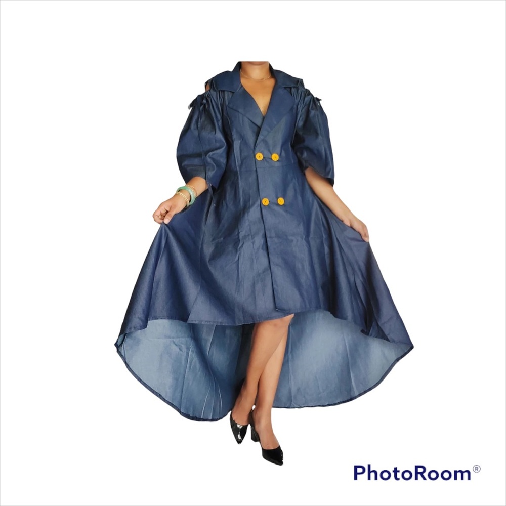 Women’s High Low Denim Coat Dress Free Size & Plus Size 100% Cotton Denim Dress